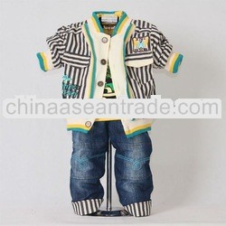 2012 New Autumn And Spring Striped Boys Clothes Set 3Pcs Outfit and T Shirt and Jeans Clothing 100% 