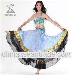 2012 Newest style shining sky blue gypsy Belly Dance performance wear,sexy sequin beaded blue belly 