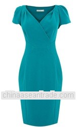 2013 New arrived green cap sleeve v neck fashion casual dress for women