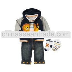 2013 childrens clothing wholesale name brand clothing lion pattern denim baby boy three-piece fashio