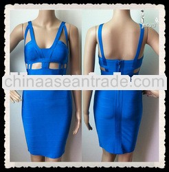 2013 newest hot blue hollow out bandage formal dress