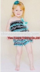 Aqua Blue Layer Chiffon Baby Satin Romper with Aqua Blue Bow GB007