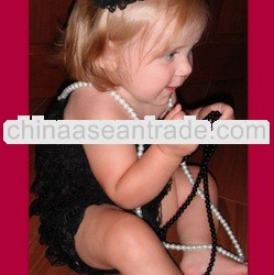 Black soild lace ruffle romper for baby girls