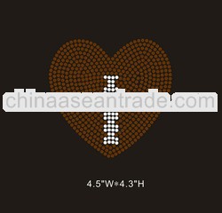 Bling football heart rhinestone iron on transfer design for T-shirt