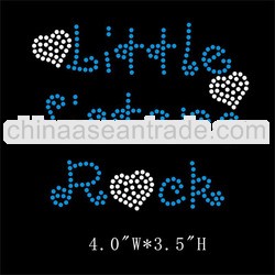 Bling rhinestone iron on transfer Little sister rock design for T-shirt