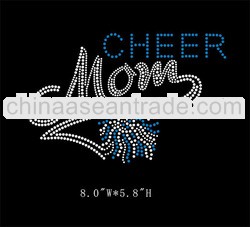 Cheer Mom with pom pom hot fix motif rhinestone heat transfer for t shirts