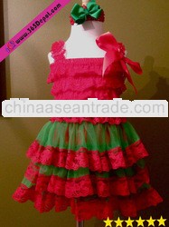 Christmas Baby Red Ruffle Tubu Top and Tutu Petti Dress with Ribbon Bow