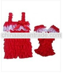 Christmas !! Red With White Strap And Bow Lace Petti Rompers,Baby Romper