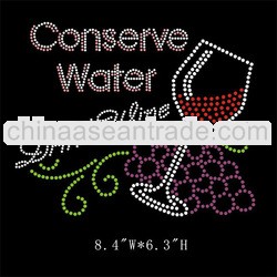 Conserve Water Drink Wine hot fix rhinestone transfer motif for tshirts