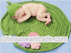 Crochet Baby Blanket Spring Lily Pad Mat With Frog Hat Green Newborn Baby Boy Girl Photo Props 3-6 M