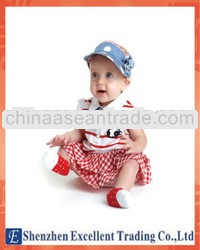 Cute Lapel Red Stripe with Bowknot and Puppy Pattern Baby Romper