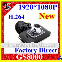 Factory price 2013 New 2.7 Inch 1920*1080P 30FPS GS8000 With H.264 Video Codec G-Sensor car dvr gps 