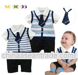 Fashion baby boy romper with tie