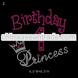 Hot fix rhinestone iron on transfer 1st birthday princess design for T-shirt