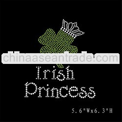 Hot fix rhinestone iron on transfer Irish princess design for T-shirt