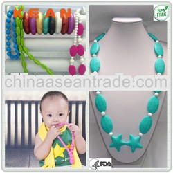 Jewelry For Baby Boys/Food Grade Soft Chew Fun Silicone Teething Necklace Promotional Gift