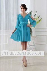 MY213036 V-neck Low Back Short Blue Cocktail Dress