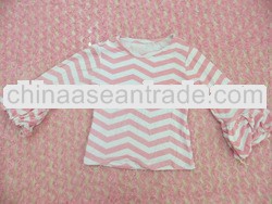 New design, 100% cotton long sleeve top with ruffles, hot sell zig zag chevron top for girls double