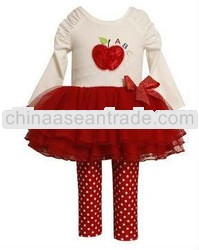 Newest Design Childrens Xmas Kids 2pcs Outfits Girls long sleeve Tutu Dress Set polka dots cotton pa