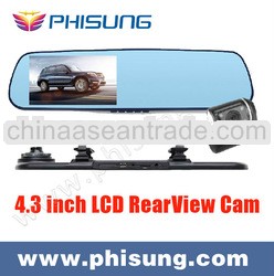 Phisung H6 4.3" LCD Dual Lens Rear View Mirror car reverse camera