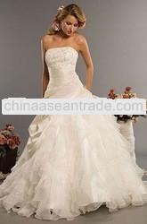 Pleated Beaded organza wedding dresses for pregnant women with frills