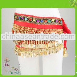 Velutum 248 Jingly Gold Coins And Single Layer Rhinestone Belly Dance Waist Scarf