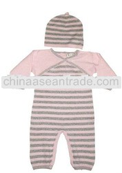 cute pink and grey stripe long sleeved baby romper