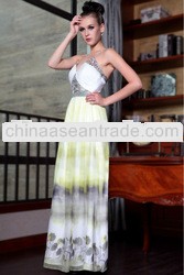 floral pattern low-cut spaghetti strap ladies long evening dress 2013