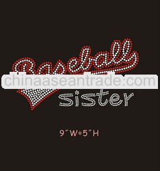 hot fix rhinestone transfer motif bling Baseball Sister for t shirts