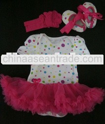 new design clown dots cotton baby romper with hot pink tutu