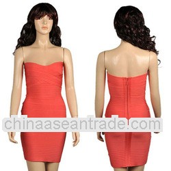 simple design ladies red strapless bandage dress wholesale