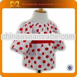 wholesale children's white with red polka dot fluffy short sleeves clothing set,kids fancy ruffl