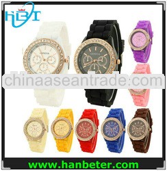 Beautiful women geneva silicone rhinestone watch