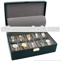 Black Faux Leather 10 Watch Display Case Storage Box