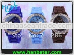 Crystal face quartz lovely silicone sweet watches