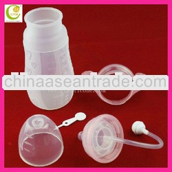 Factory lastest design high quality transparent pink color 300ML silicone baby feeding bottle round
