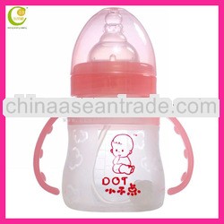 Food grade safety 150ML automatic straw wide neck silicone baby feeding bottle with handles