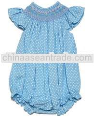 Infant Girl Smocked Dresses Flutter Sleeve light blue