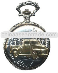 cheap silver case japan quartz movt Car Pocket Watch