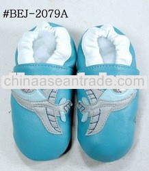 light blue plane pattern soft sole leather baby shoe