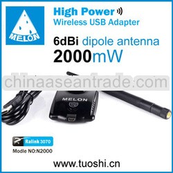 2000mW Wireless Network Adapter with 150Mbps data rate, with detachable antena, for easy use