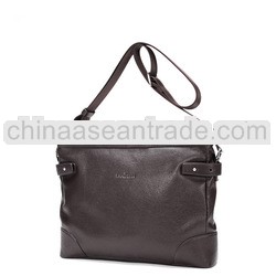 China Factory Wholesale Grain Brown Real Leather Long Strap College Boys Shoulder Bags