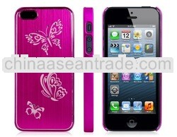 Crystal Decorated Butterfly Print Metal Protective Case for iPhone 5 /5s rose red