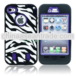 D1500 FOR IPHONE 4S 4 HYBRID HEAVY DUTY ZEBRA POLKA DOT CASE WITH BUILT SCREEN PROTECTOR