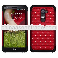 D1572 FOR LG Optimus G2 D801 HYBRID Hard Case Cover Red Black Skin Silicone Lattice Fusion