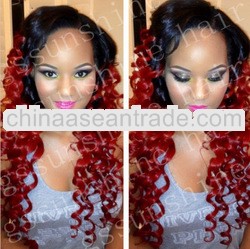 FASHION STYLE!!! two tone #1B/red kinky curl brazilian remy full lace front wigs