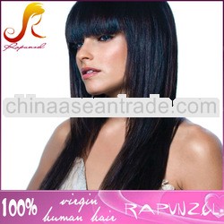 Jet black #1 Indian hair full lace wig with bangs