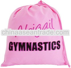 PINK PERSONALISED - GYMNASTICS TEXT - LARGE COTTON DRAWSTRING BAG - Gym, PE Kit