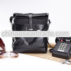 Professional Factory Black Genuine Leather Cell Phone Set Long Shoulder Strap Bag Men