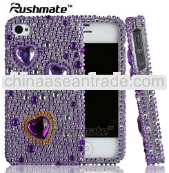 Purple Heart Rhinestone Case For Phone For Iphone 4G/4S Diamond Bling Cover